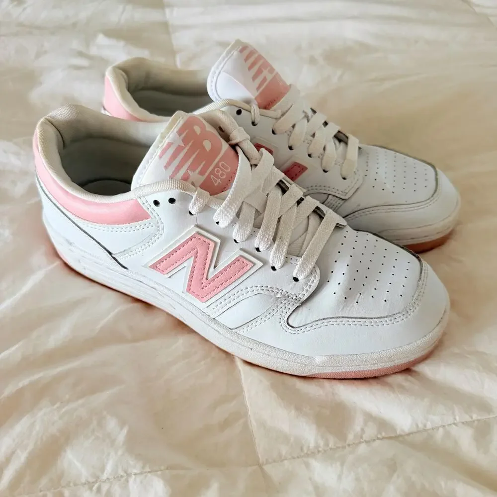 New Balance 480 White Pink Leather Sneakers Women’s Size 8 Casual Court Shoes